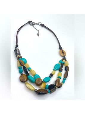 SILPADA 925 Sterling Turquoise Tigers Eye Quartz Necklace Leather 18”